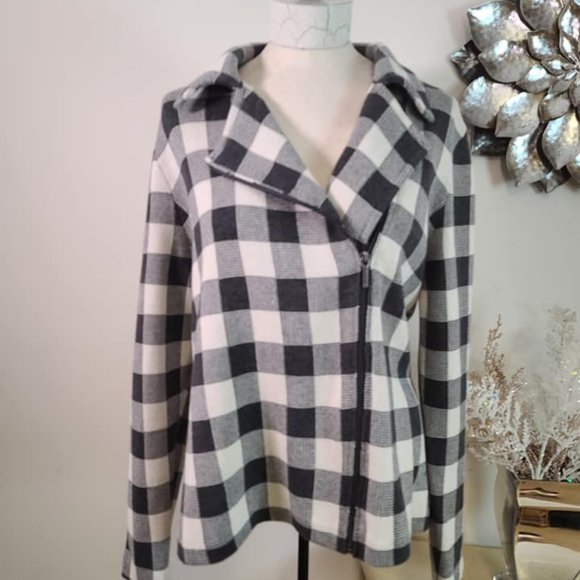 Chaps Jackets & Blazers - Chap's Black White Plaid So Soft Light Weight Jacket Side Zip